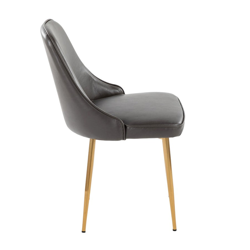 LumiSource Marcel Dining Chair, Set of 2, Gold Metal/Grey PU