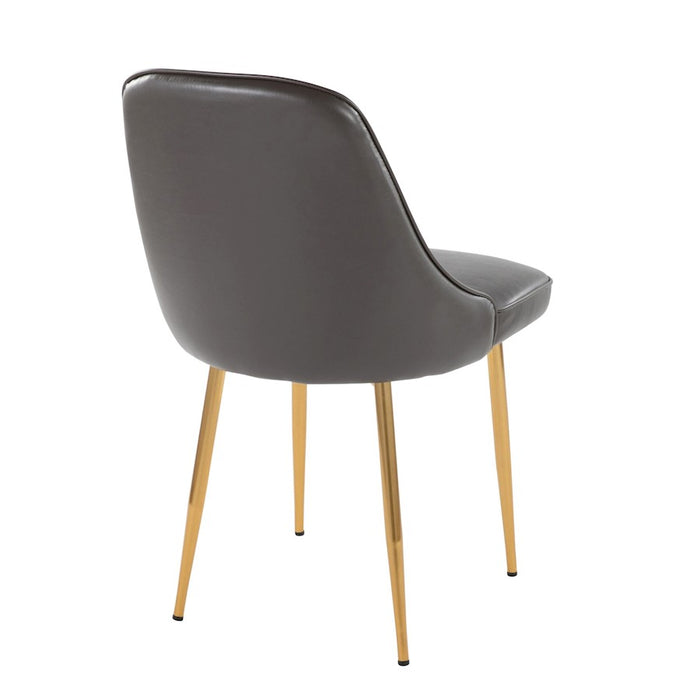 LumiSource Marcel Dining Chair, Set of 2, Gold Metal/Grey PU