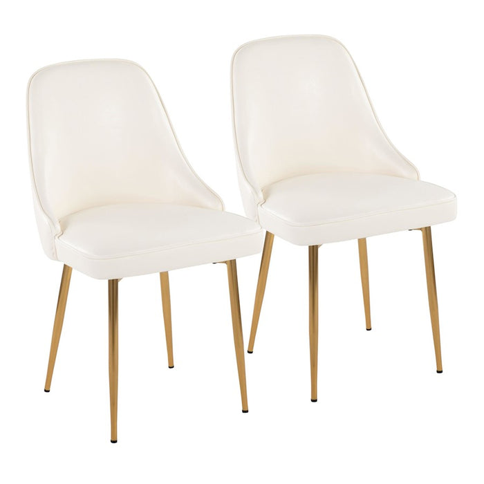 LumiSource Marcel Dining Chair, Set of 2, Gold Metal/White PU - DC-MARCLAUPUW2