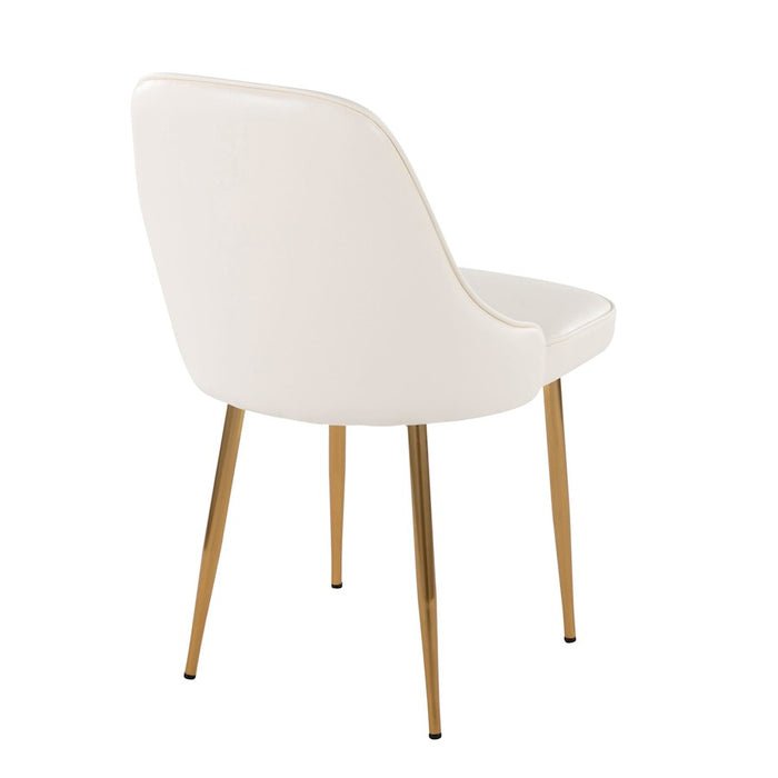 LumiSource Marcel Dining Chair, Set of 2, Gold Metal/White PU