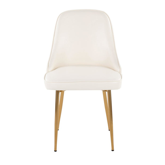 LumiSource Marcel Dining Chair, Set of 2, Gold Metal/White PU