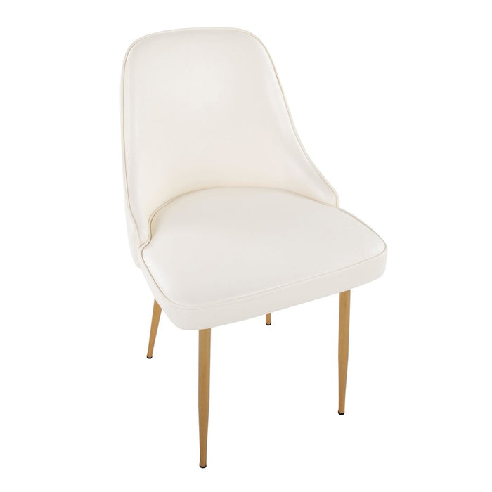 LumiSource Marcel Dining Chair, Set of 2, Gold Metal/White PU
