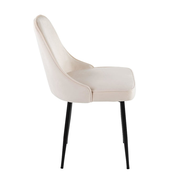 LumiSource Marcel Dining Chair, Set of 2, Black/Cream Velvet