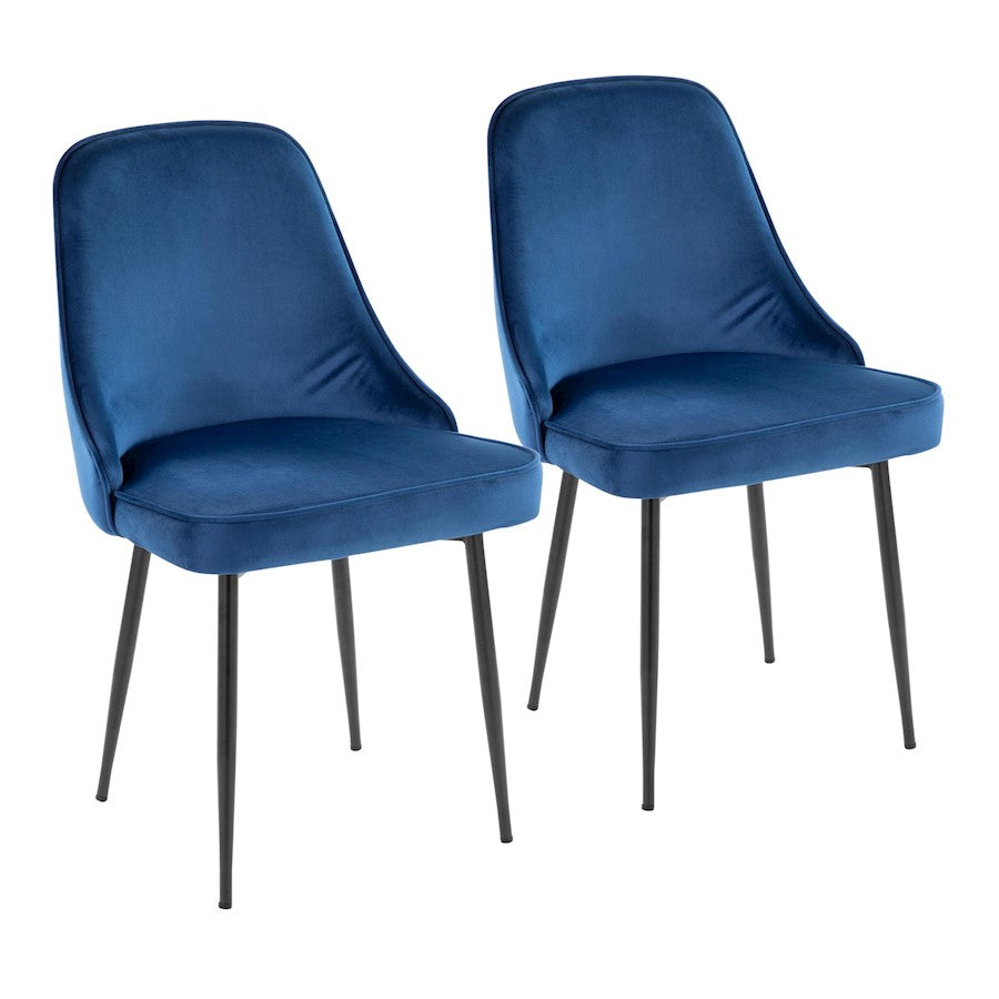 LumiSource Marcel Dining Chair, Set of 2, Black/Navy Blue Velvet - DC-MARCLBKNB2