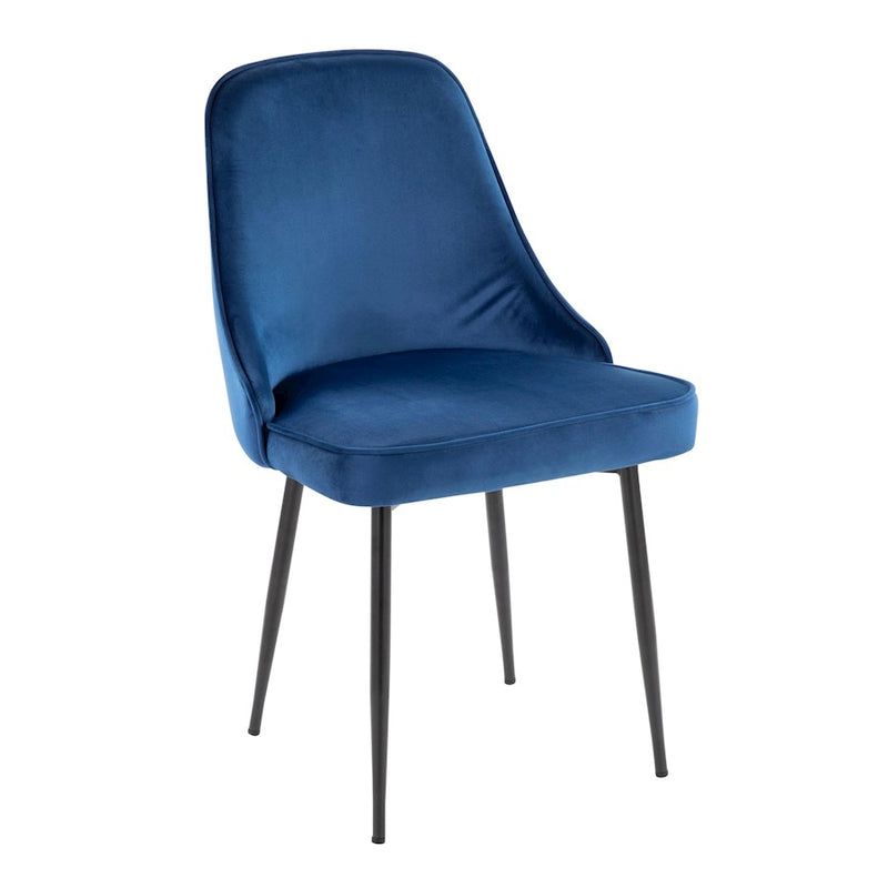LumiSource Marcel Dining Chair, Set of 2, Black/Navy Blue Velvet