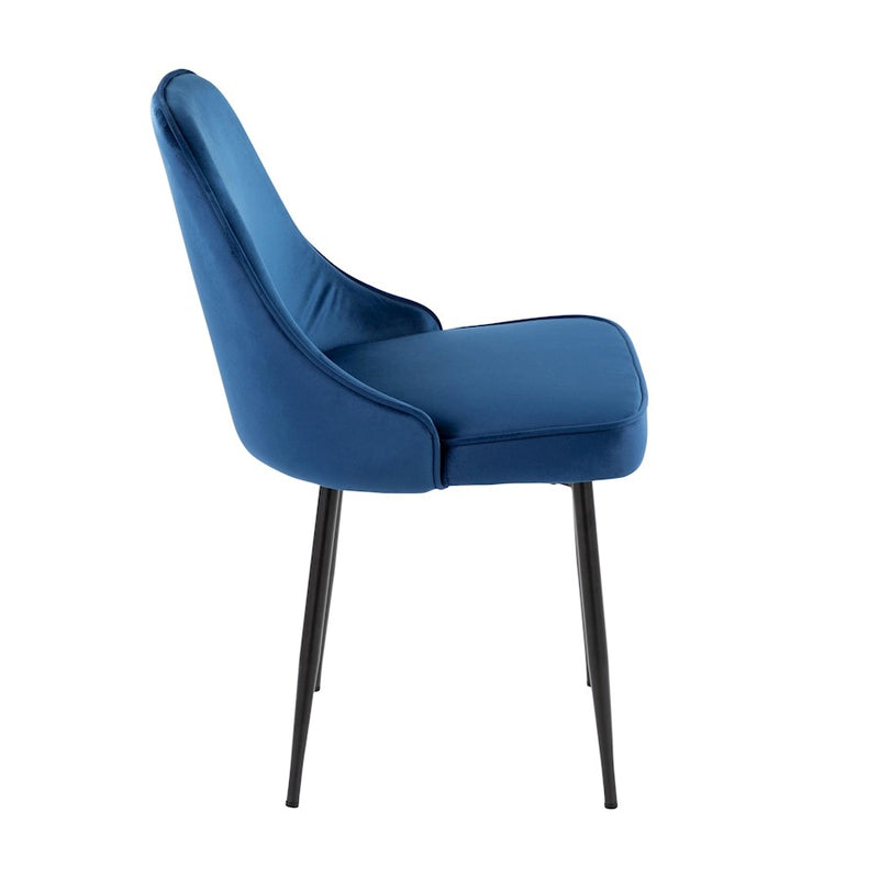 LumiSource Marcel Dining Chair, Set of 2, Black/Navy Blue Velvet
