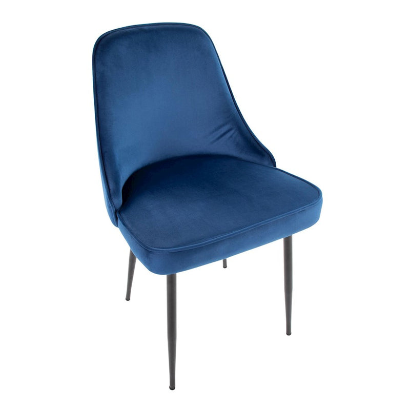 LumiSource Marcel Dining Chair, Set of 2, Black/Navy Blue Velvet