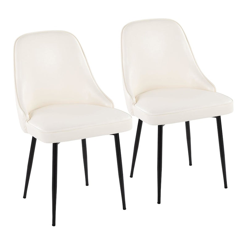 LumiSource Marcel Dining Chair, Set of 2, Black Metal/White PU - DC-MARCLBKPUW2
