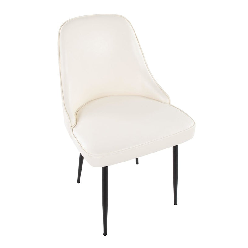 LumiSource Marcel Dining Chair, Set of 2, Black Metal/White PU