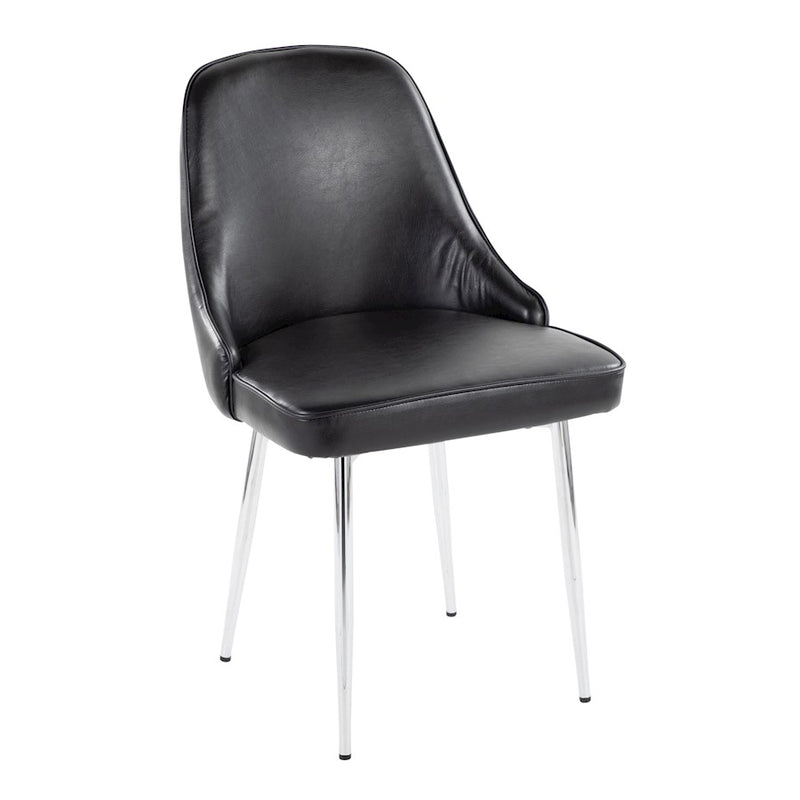 LumiSource Marcel Dining Chair, Set of 2, Chrome/Black PU