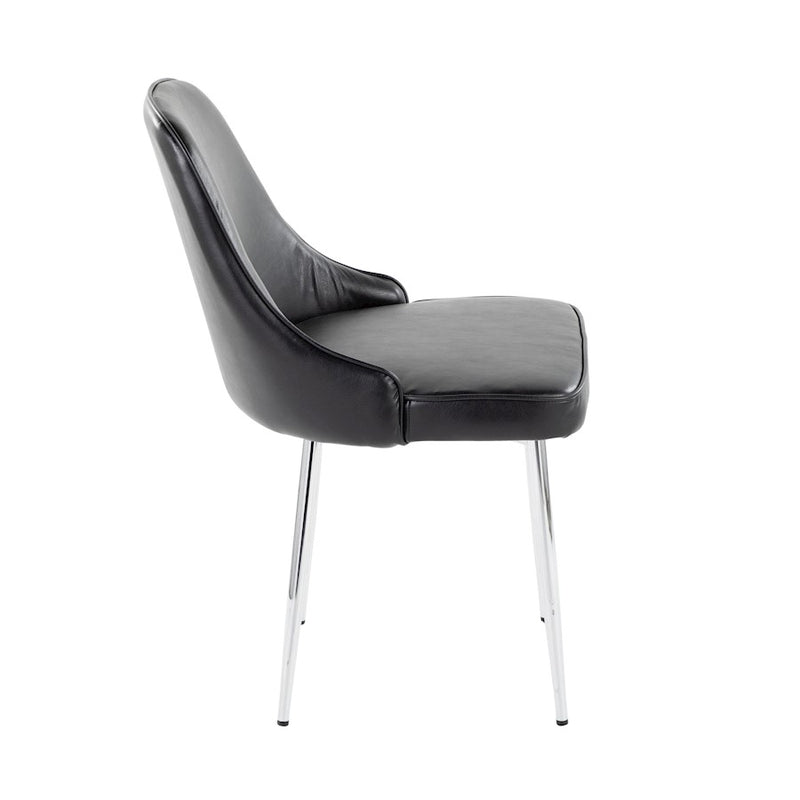 LumiSource Marcel Dining Chair, Set of 2, Chrome/Black PU