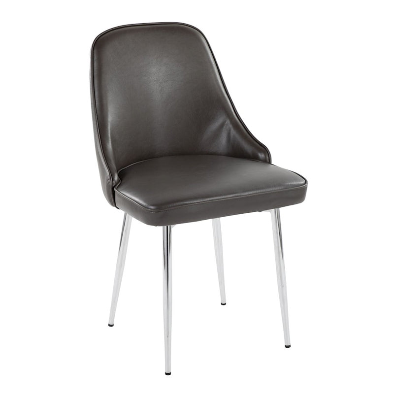 LumiSource Marcel Dining Chair, Set of 2, Chrome/Grey PU