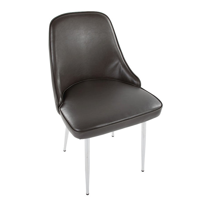 LumiSource Marcel Dining Chair, Set of 2, Chrome/Grey PU