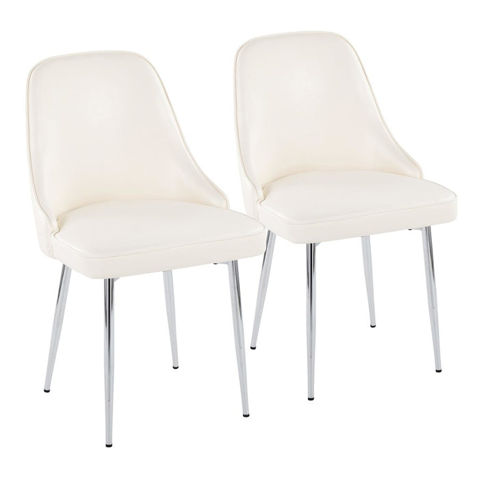LumiSource Marcel Dining Chair, Set of 2, Chrome/White PU - DC-MARCLPUW2