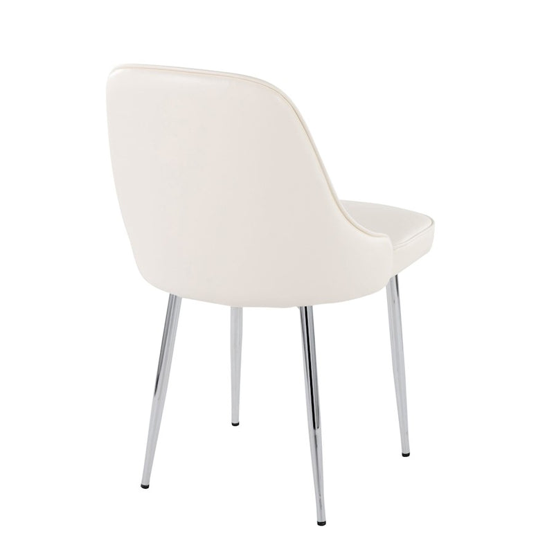LumiSource Marcel Dining Chair, Set of 2, Chrome/White PU