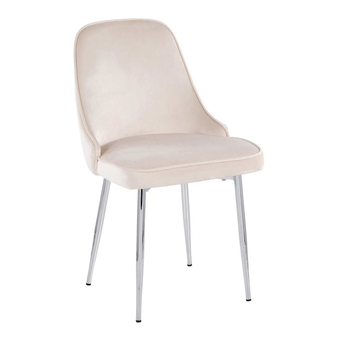 LumiSource Marcel Dining Chair, Set of 2 in Chrome/Cream Velvet