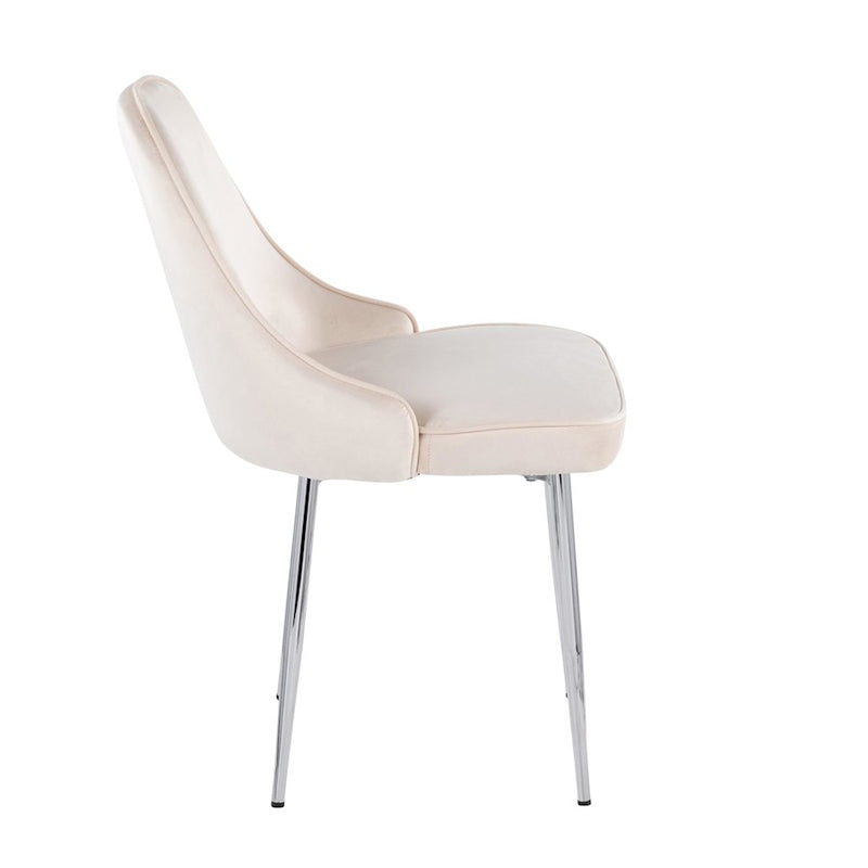 LumiSource Marcel Dining Chair, Set of 2 in Chrome/Cream Velvet