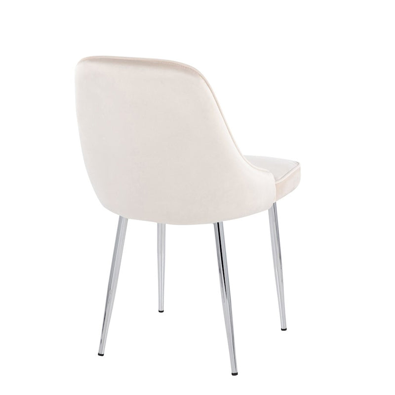 LumiSource Marcel Dining Chair, Set of 2 in Chrome/Cream Velvet