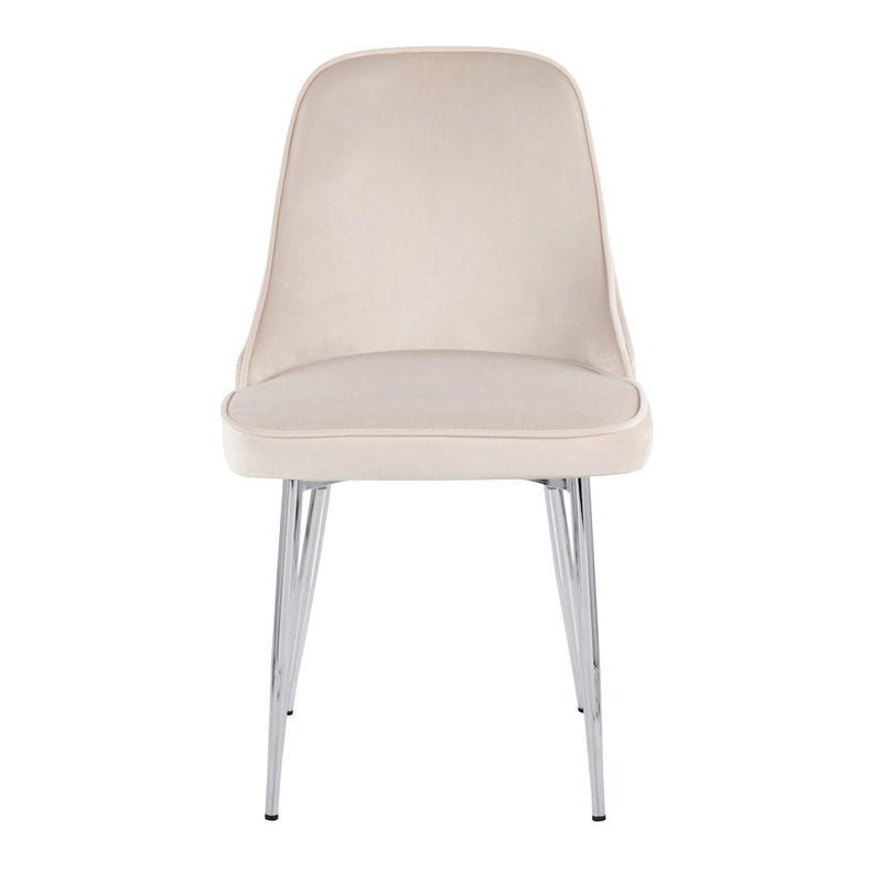LumiSource Marcel Dining Chair, Set of 2 in Chrome/Cream Velvet