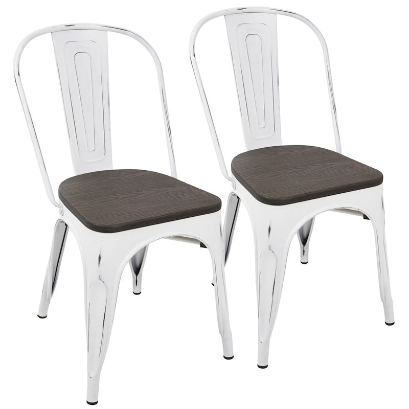 LumiSource Oregon Dining Chair Set of 2 | Industrial White and Espresso Steel & Bamboo | Kitchen & Dining Room | Model DC-ORVW-E2