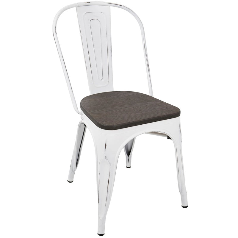 LumiSource Oregon Dining Chair Set of 2 | Industrial White and Espresso Steel & Bamboo | Kitchen & Dining Room | Model DC-ORVW-E2