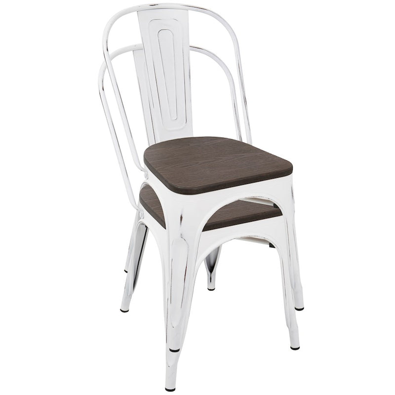 LumiSource Oregon Dining Chair Set of 2 | Industrial White and Espresso Steel & Bamboo | Kitchen & Dining Room | Model DC-ORVW-E2