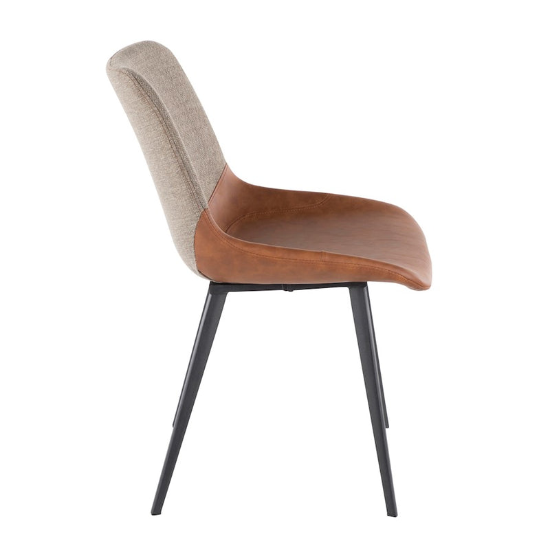 LumiSource Outlaw Chair Set of 2 | Industrial Black Metal, Espresso PU & Brown Fabric | Dining Room & Accent Seating | Model DC-OTLWBK-BN2