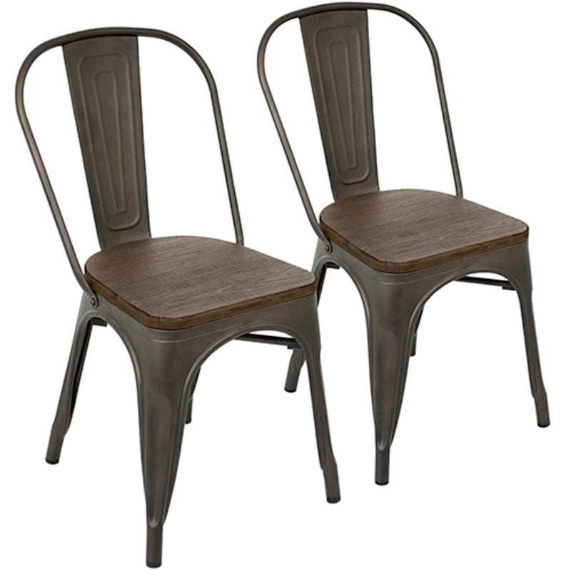 LumiSource Oregon Dining Chair (Set of 2) | Industrial Antique Steel & Espresso Wood Seat | Kitchen & Dining Room Seating | Model DC-TW-ORDKESP2