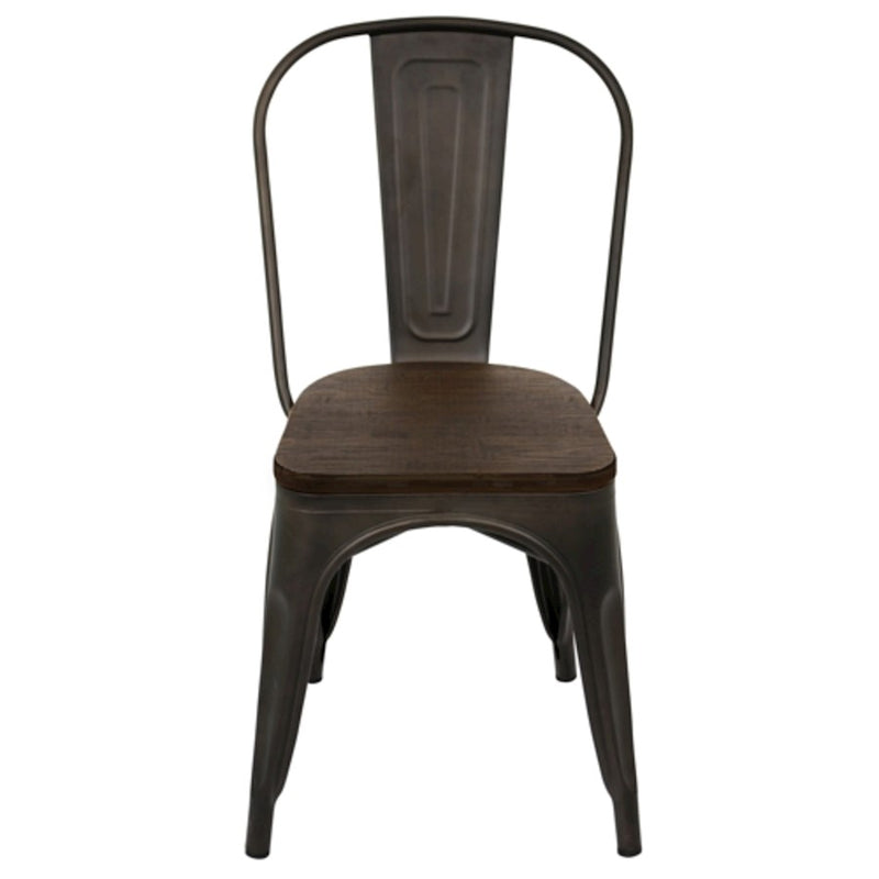 LumiSource Oregon Dining Chair (Set of 2) | Industrial Antique Steel & Espresso Wood Seat | Kitchen & Dining Room Seating | Model DC-TW-ORDKESP2