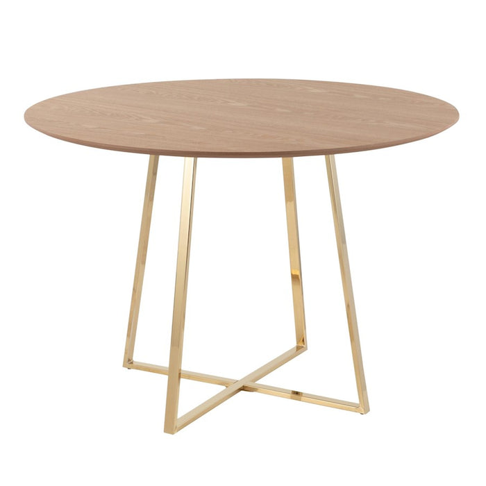 LumiSource Cosmo 43" Dining Table, Gold Metal/Natural Wood - DT-43COSMO2AUNA