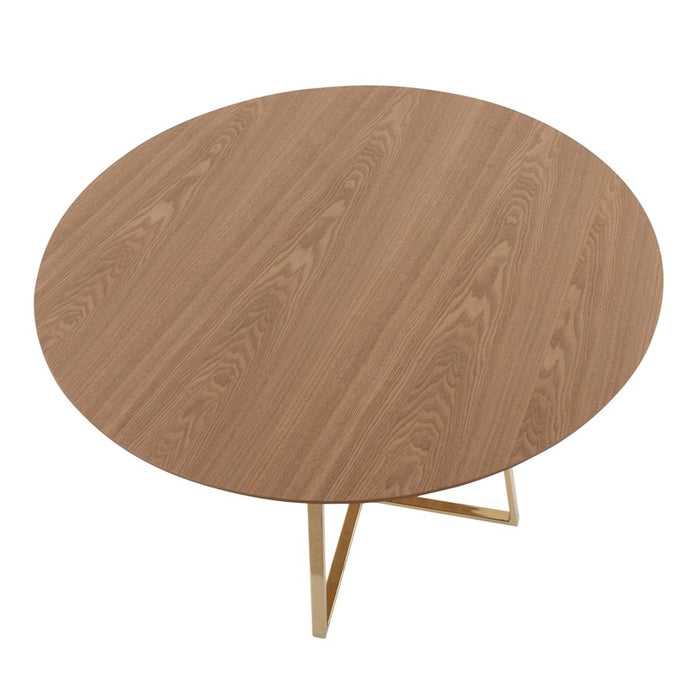 LumiSource Cosmo 43" Dining Table, Gold Metal/Natural Wood