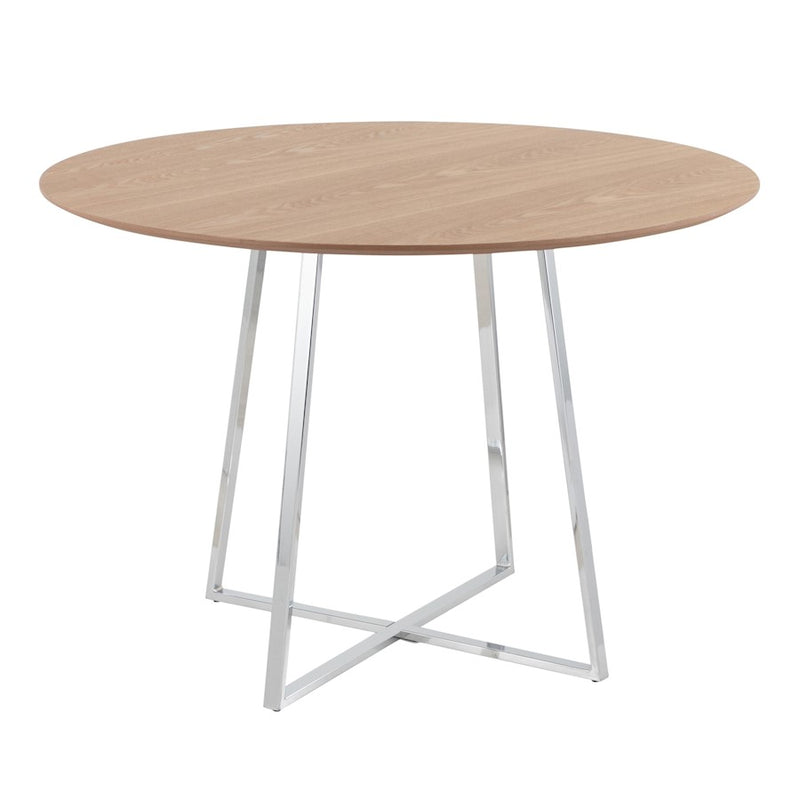 LumiSource Cosmo 43" Dining Table, Chrome/Natural Wood - DT-43COSMO2CHRMNA