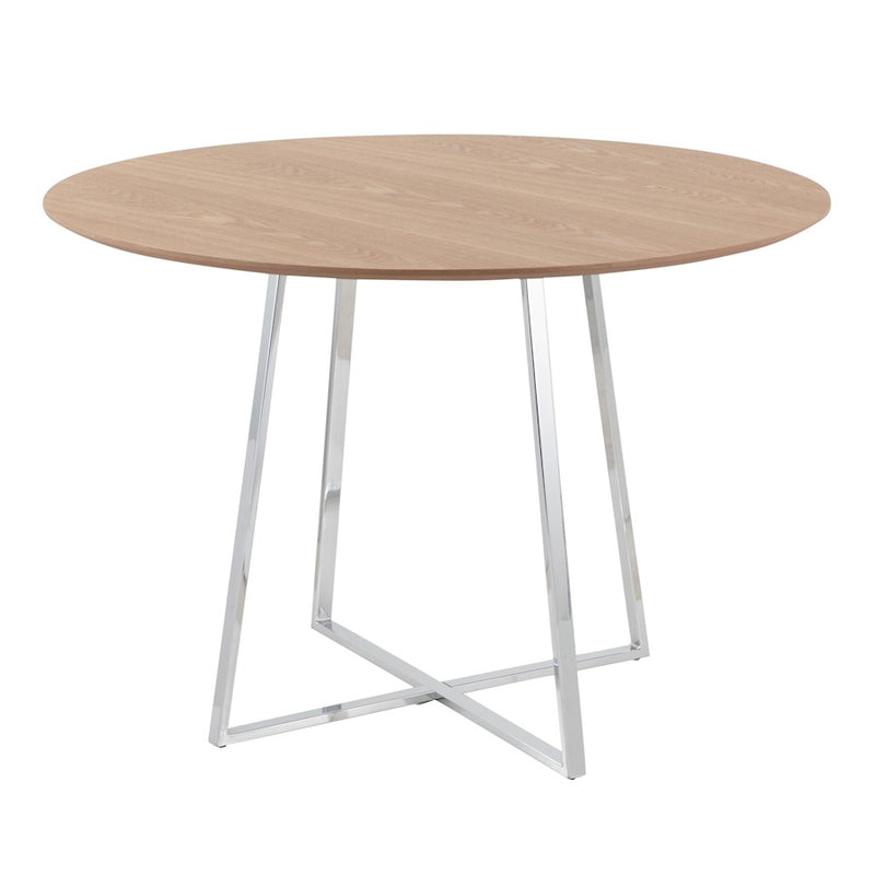 LumiSource Cosmo 43" Dining Table, Chrome/Natural Wood