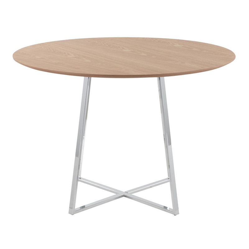 LumiSource Cosmo 43" Dining Table, Chrome/Natural Wood
