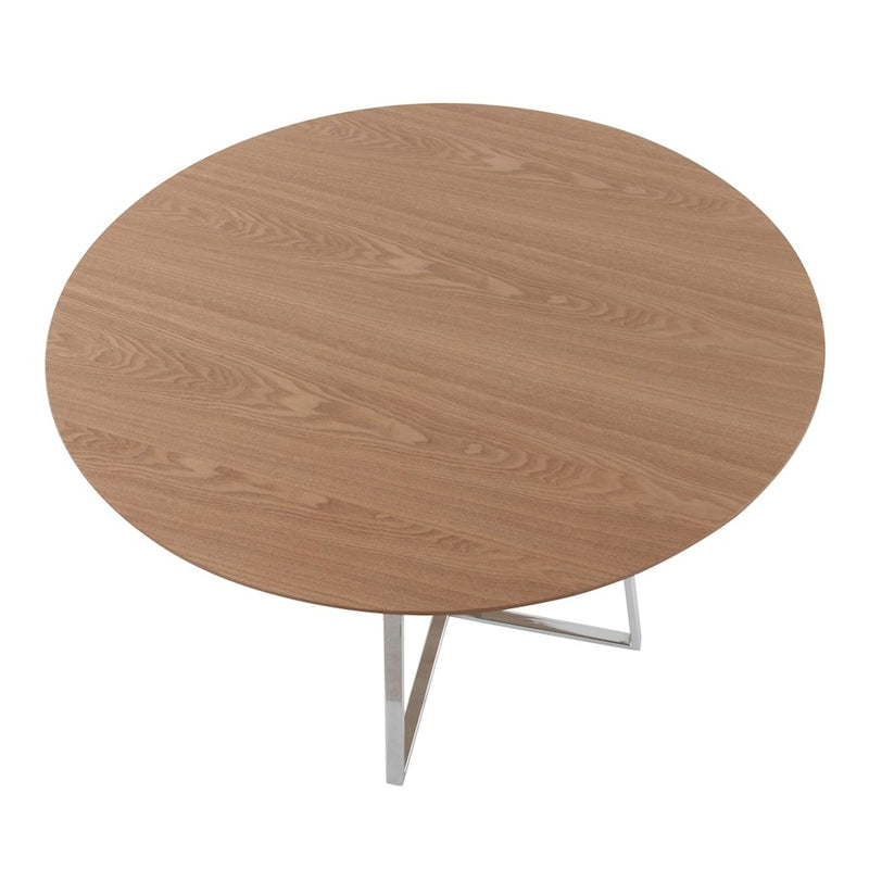 LumiSource Cosmo 43" Dining Table, Chrome/Natural Wood
