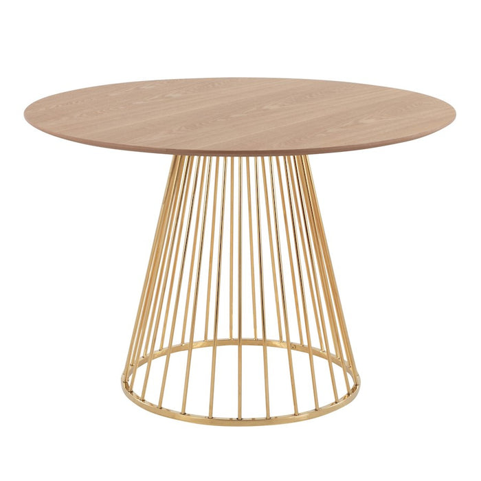 LumiSource Canary Dining Table, Gold Metal/Natural Wood - DT-CANARY2AUNA