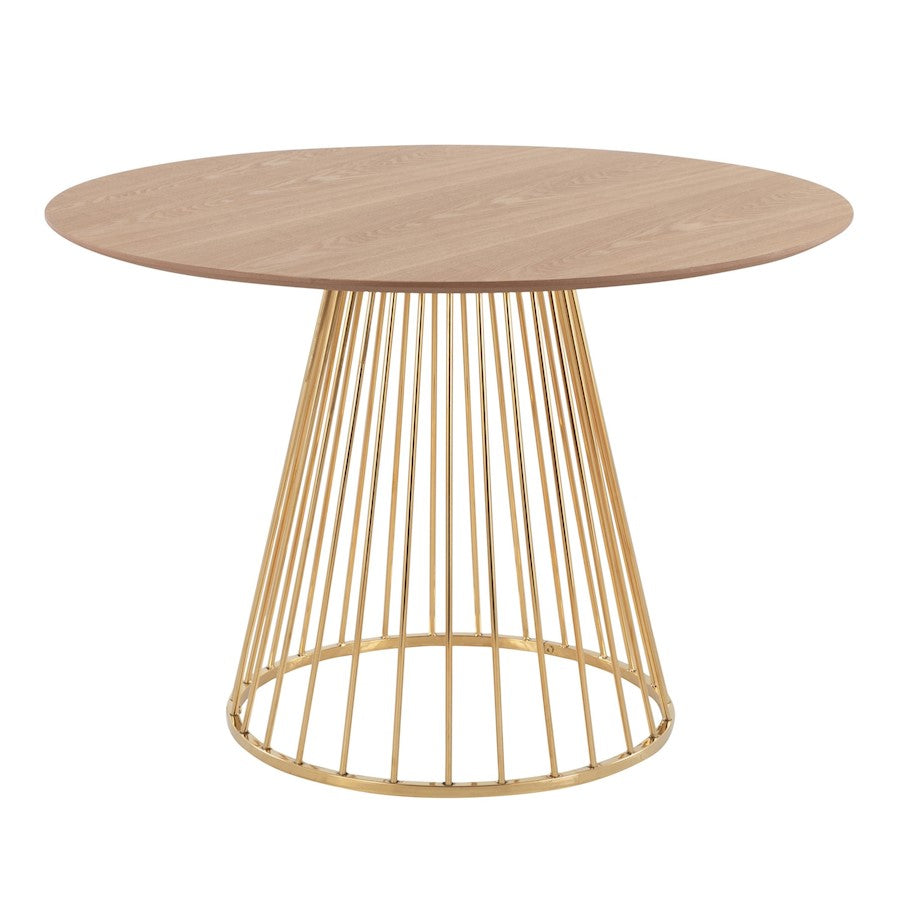 LumiSource Canary Dining Table, Gold Metal/Natural Wood - DT-CANARY2AUNA