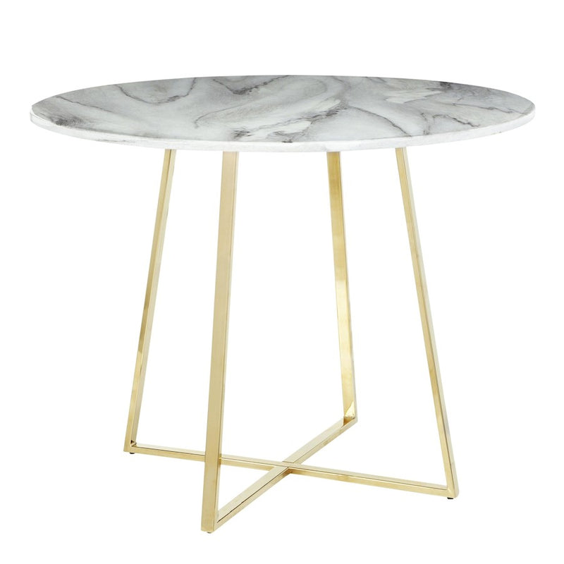 LumiSource Cosmo 40in Round Dining Table | Gold Metal and White Marble | Dining Room & Kitchen | 40 x 40 x 31 in | Model DT-COSMO2AUWMB