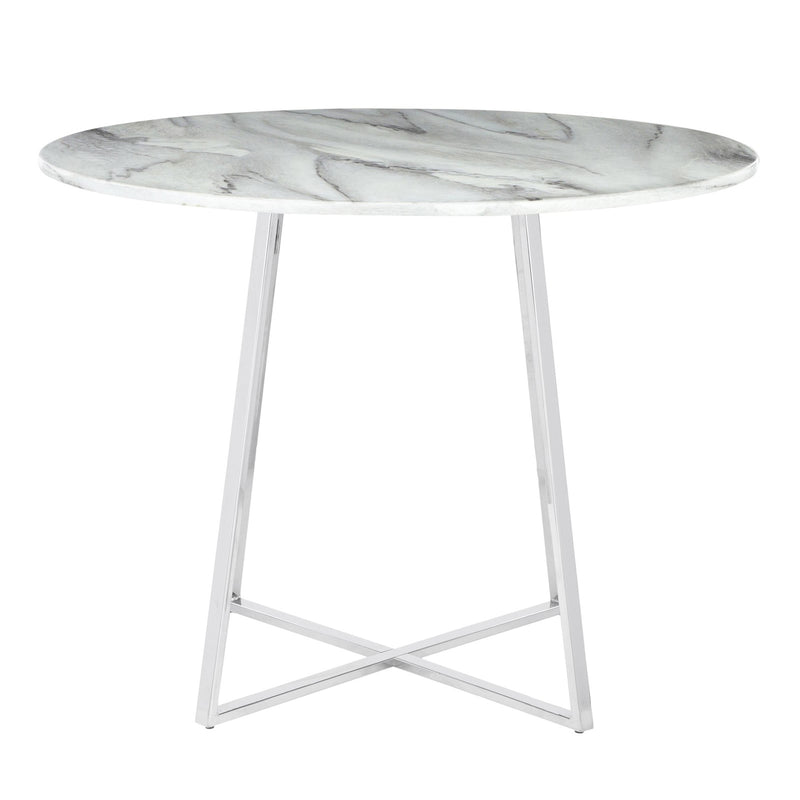 LumiSource Cosmo 40in Round Dining Table | Chrome and White Marble Top | Modern Kitchen & Dining Room | 39.5 x 39.5 x 31 in | Model DT-COSMO2WMB