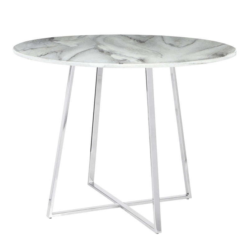 LumiSource Cosmo 40in Round Dining Table | Chrome and White Marble Top | Modern Kitchen & Dining Room | 39.5 x 39.5 x 31 in | Model DT-COSMO2WMB
