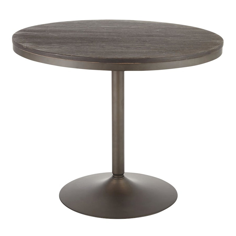 LumiSource Dakota 36in Round Dining Table | Antique Metal and Espresso Bamboo | Industrial Kitchen & Dining Room | Model DT-DKTAANE