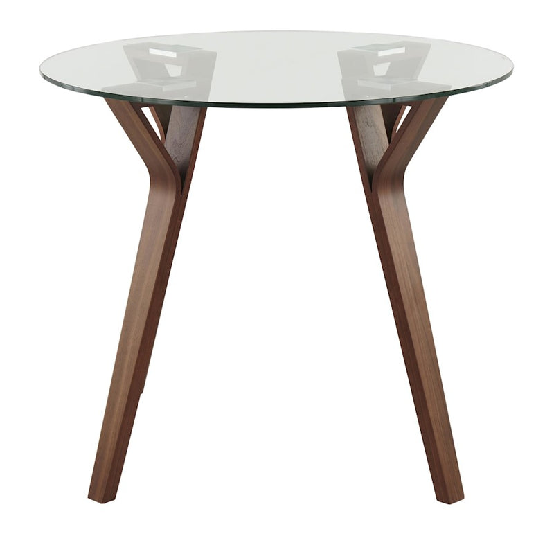 LumiSource Folia 35in Round Dining Table | Mid-Century Walnut Wood and Clear Glass | Kitchen & Dining Room | 35 x 35 x 30 in | Model DT-FOLIARNDWLCL