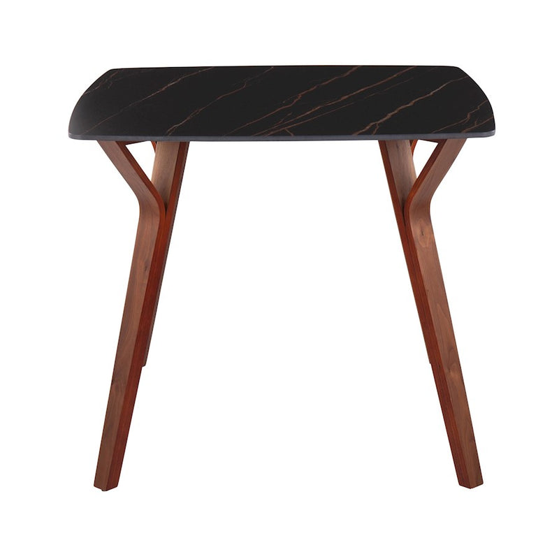 LumiSource Folia 38in Square Dining Table | Mid-Century Walnut Wood and Black Textured Marble | Dining Room & Casual | Model DT-FOLIAWLBKMB