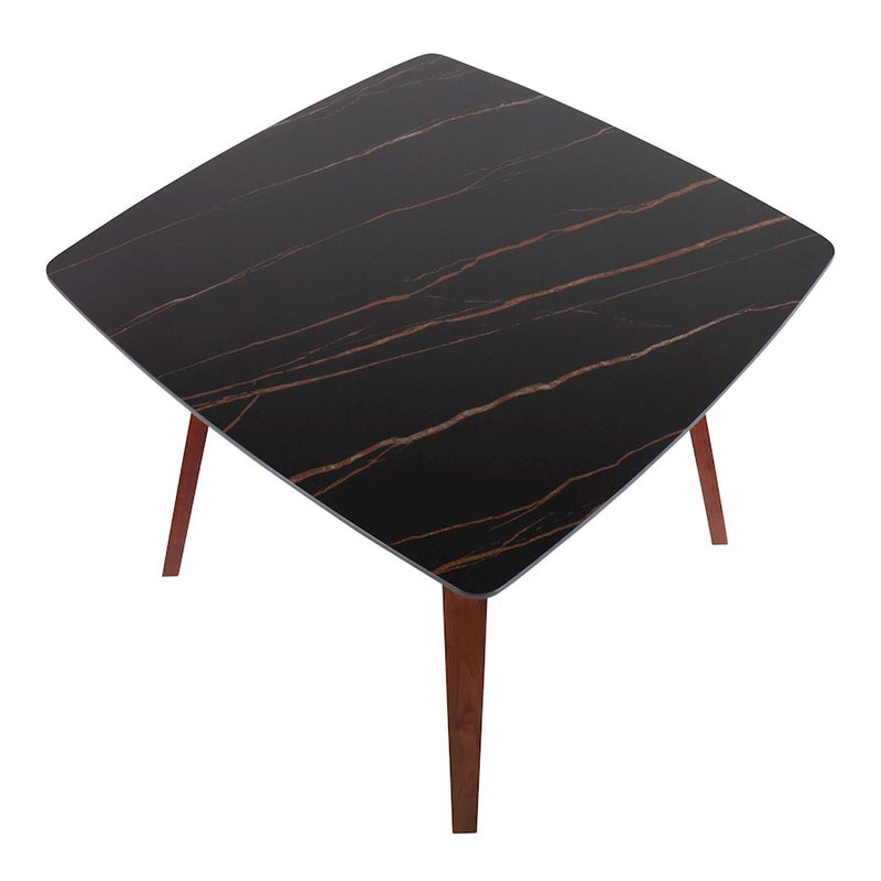 LumiSource Folia 38in Square Dining Table | Mid-Century Walnut Wood and Black Textured Marble | Dining Room & Casual | Model DT-FOLIAWLBKMB