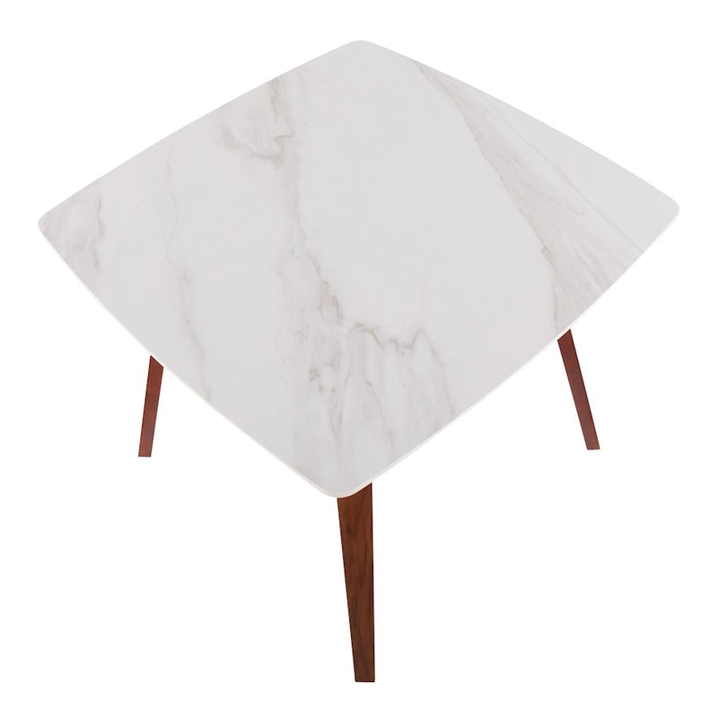 LumiSource Folia 38in Square Dinette Table | Mid-Century Walnut Wood and White Marble | Kitchen & Dining Room | 38 x 38 x 30 in | Model DT-FOLIAWLWMB