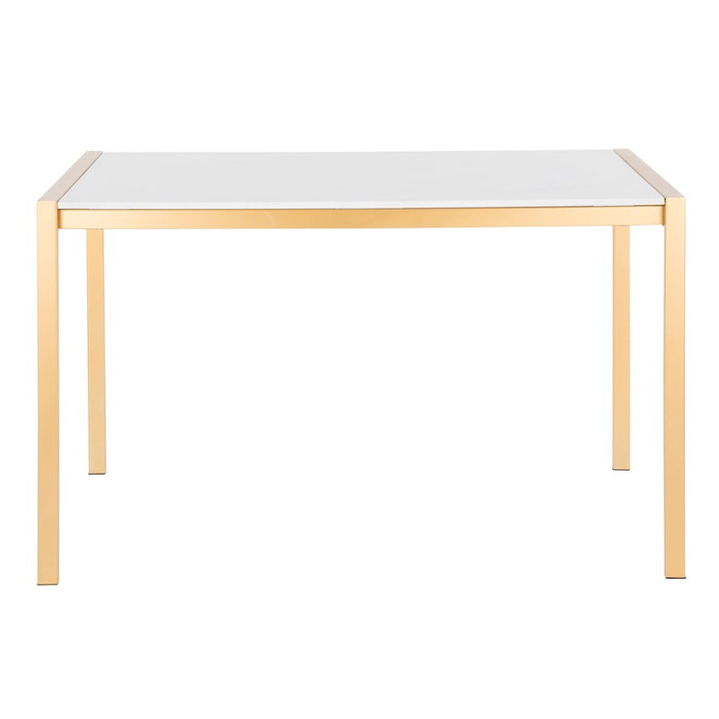 LumiSource Fuji 50in Dining Table | Glam Gold Metal and White Marble | Dining Room & Kitchen | 50 x 28 x 30 in | Model DT-FUJ4728AUWM