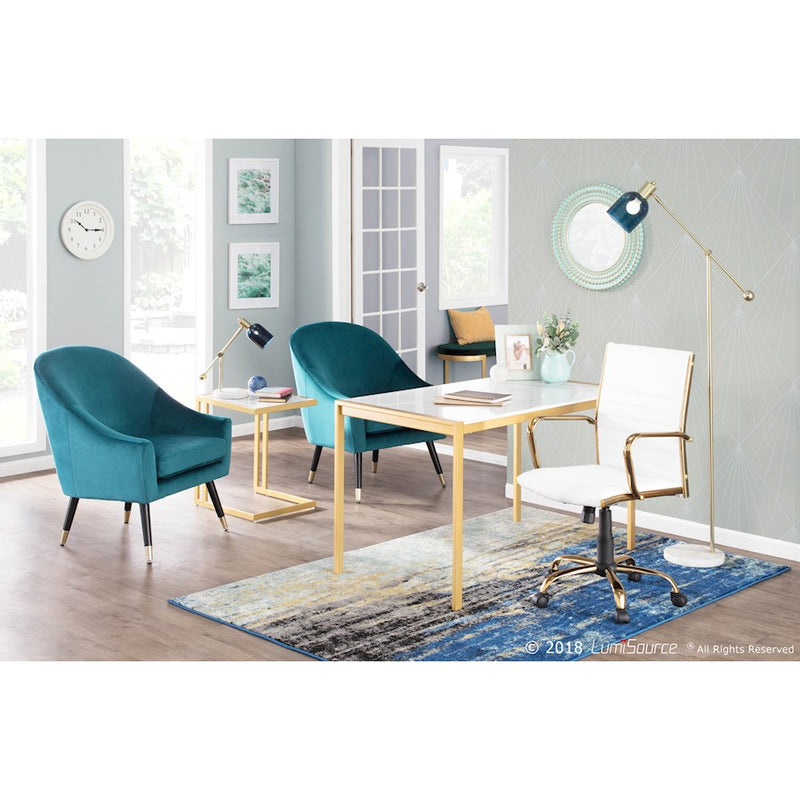 LumiSource Fuji 50in Dining Table | Glam Gold Metal and White Marble | Dining Room & Kitchen | 50 x 28 x 30 in | Model DT-FUJ4728AUWM