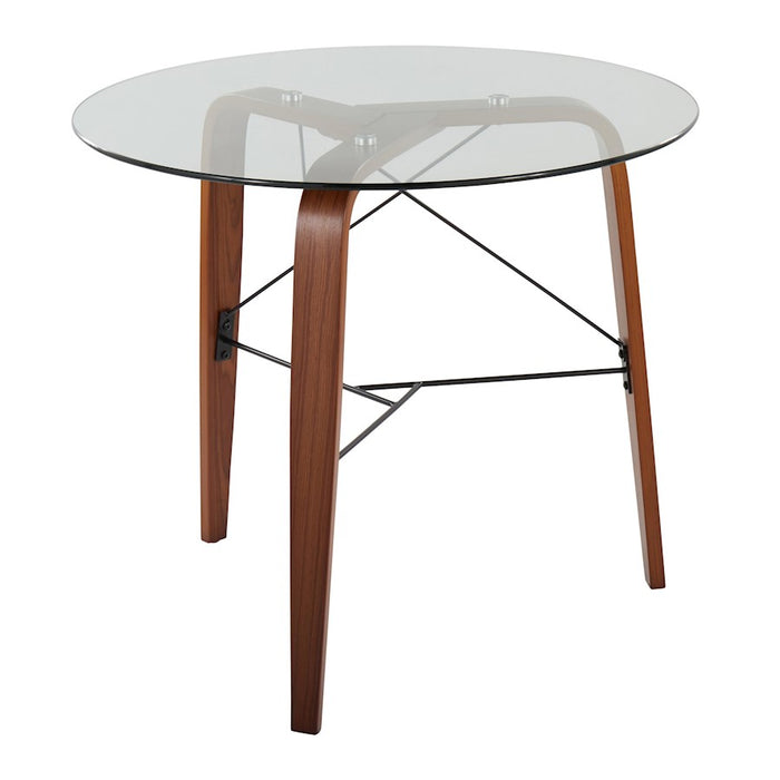 LumiSource Trilogy Round Dinette Table, Walnut Wood/Clear Glass - DT-TRILO34WL