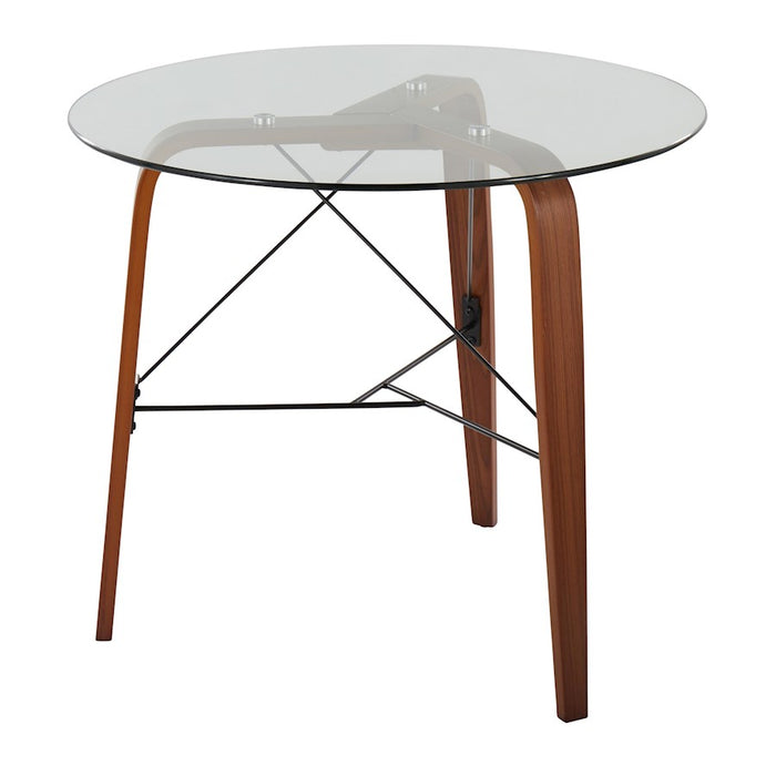 LumiSource Trilogy Round Dinette Table, Walnut Wood/Clear Glass