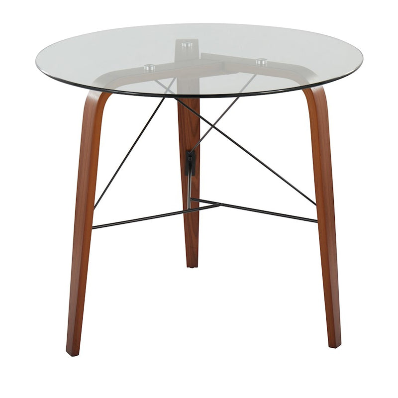 LumiSource Trilogy Round Dinette Table, Walnut Wood/Clear Glass